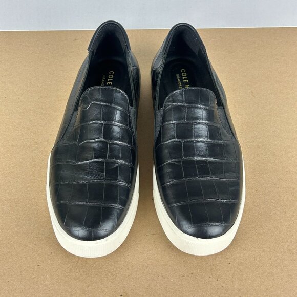 Cole Haan Grandpro Spectator Leather Loafers Womens 8 Black Croc Embossed - Picture 2 of 10